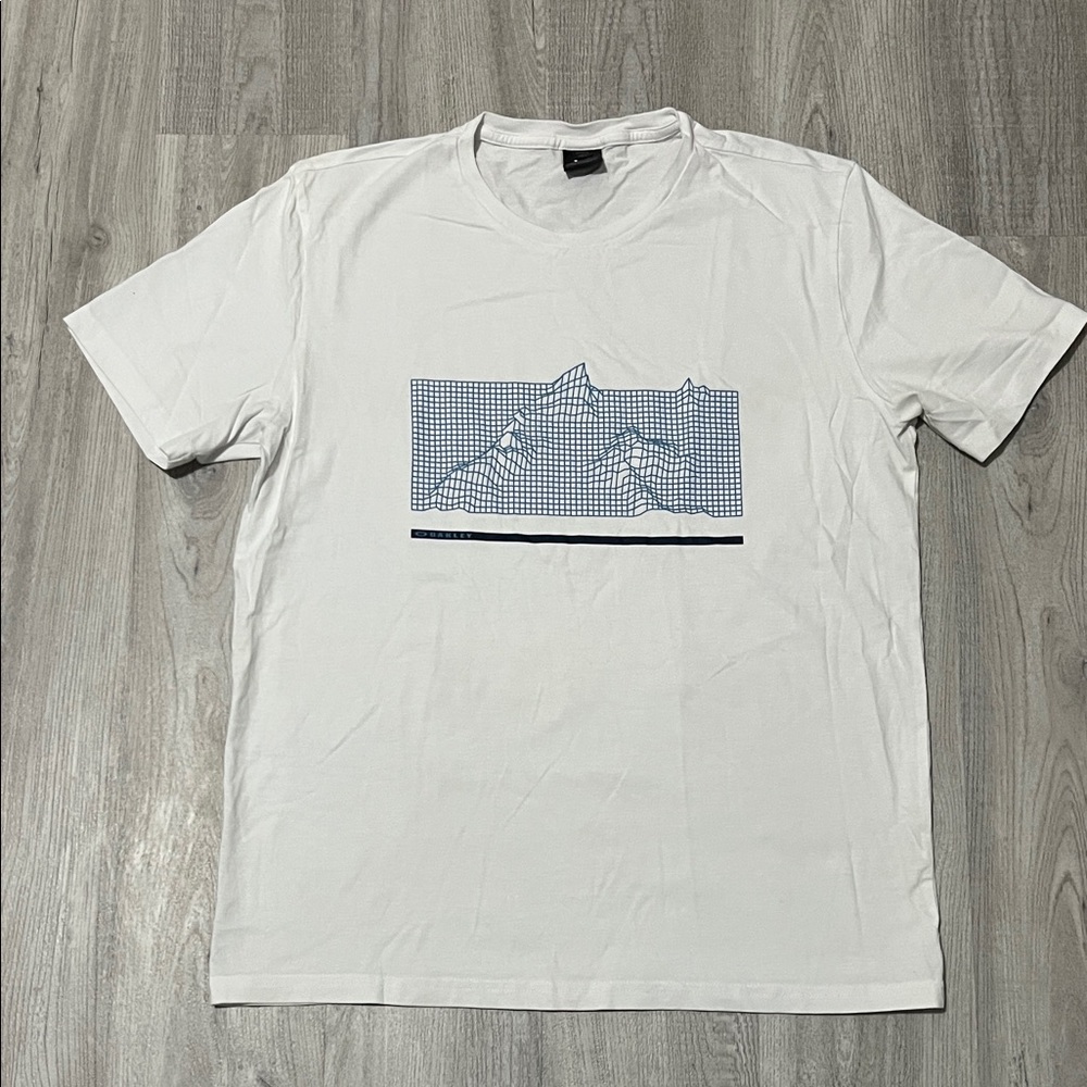 Oakley White Tee with Blue Mountain Graphic Short Sleeve
